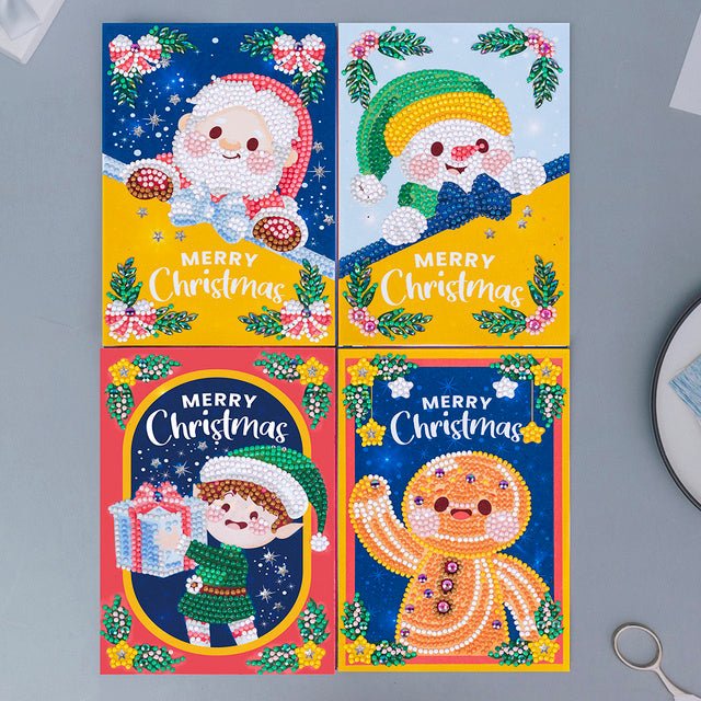 4pcs Christmas Diamond Painting DIY Greeting Cards Cart