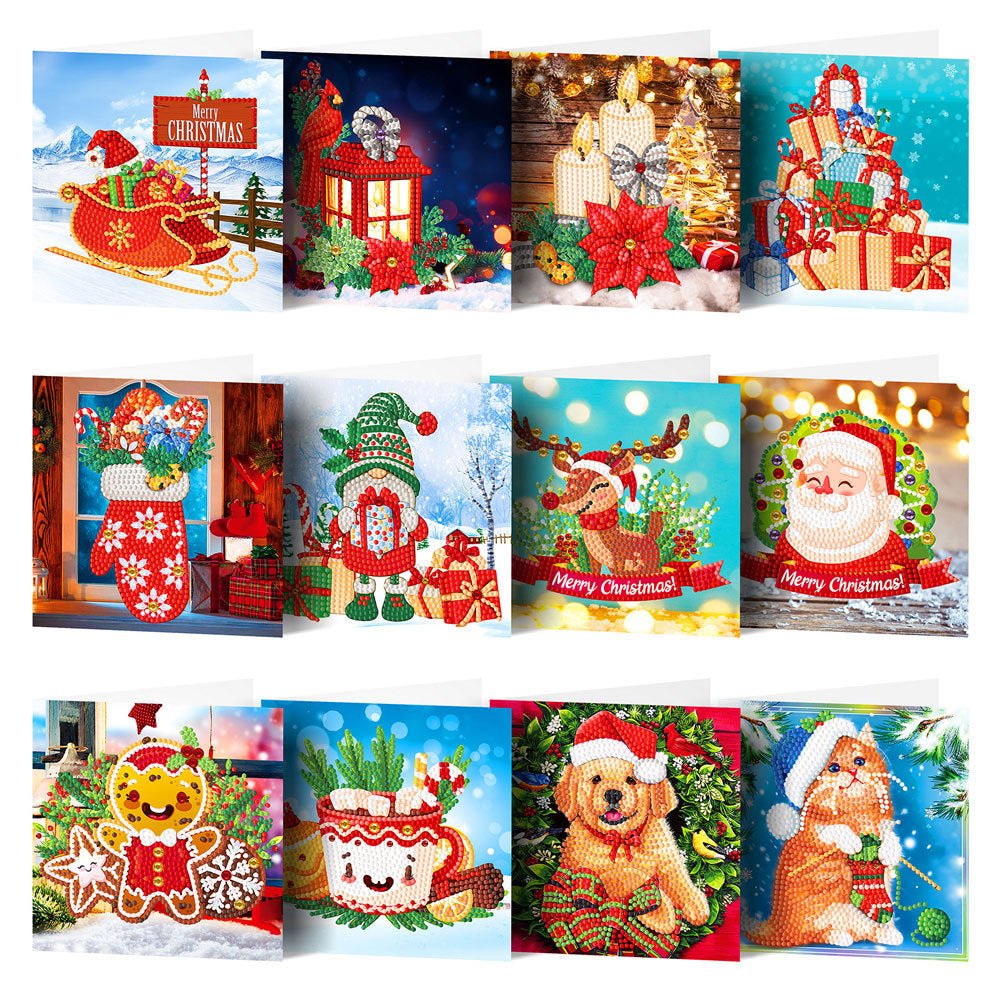 4pcs Christmas Diamond Painting DIY Greeting Cards Cart