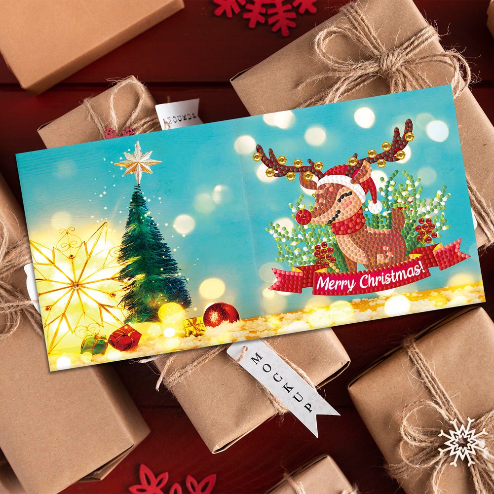 4pcs Christmas Diamond Painting DIY Greeting Cards Cart