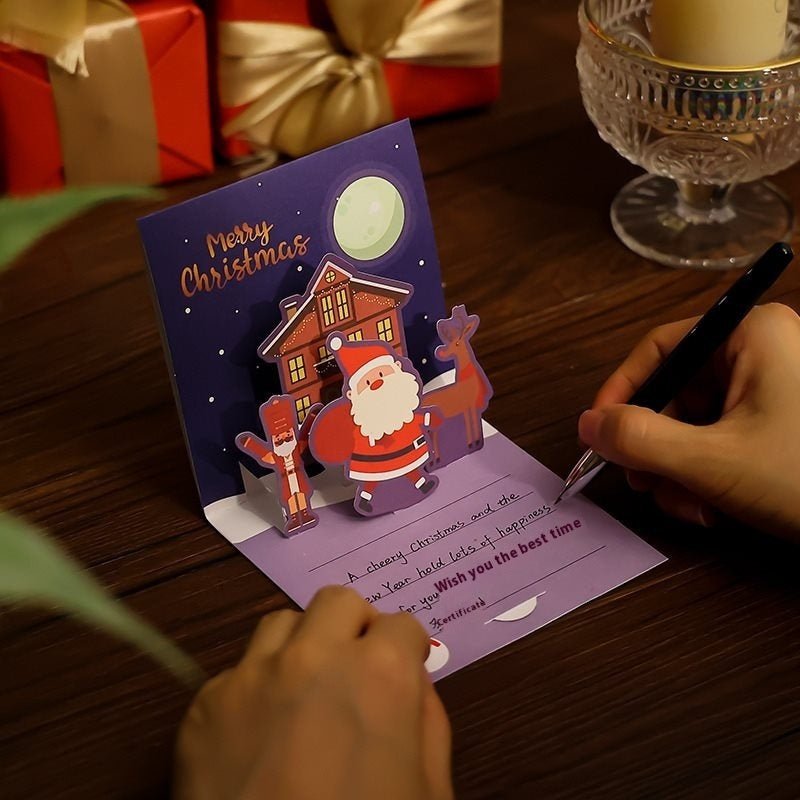 Christmas Stereoscopic Greeting Cards Diy Christmas Eve Gift Cartoon Blessing