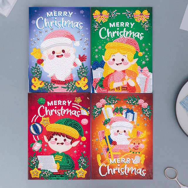 4pcs Christmas Diamond Painting DIY Greeting Cards Cart